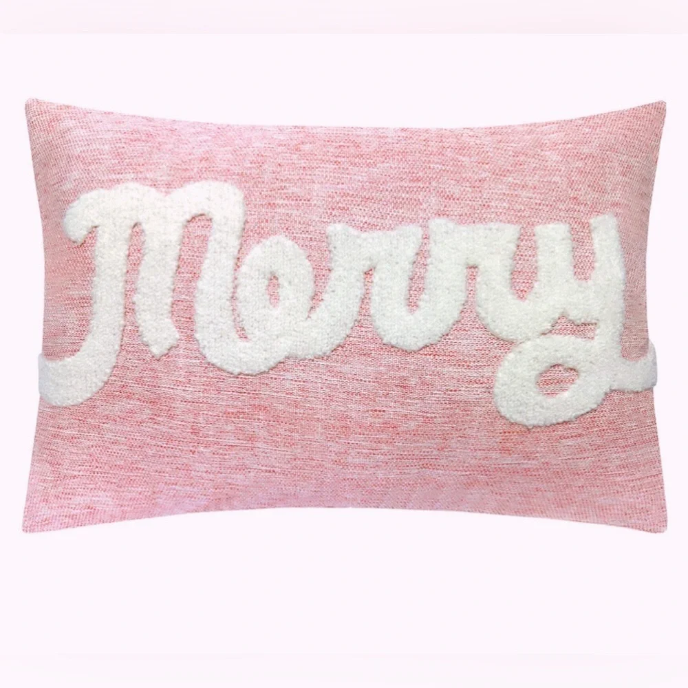 Red Rectangle Textured Embroidered Christmas Merry Pillow St Nicholas Square NWT